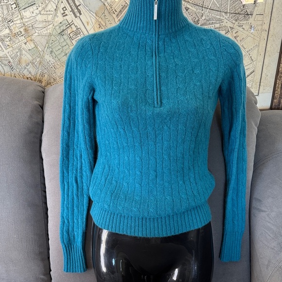 Elegant Teal Cable Knit Turtleneck Sweater | Size XS - Picture 2 of 6